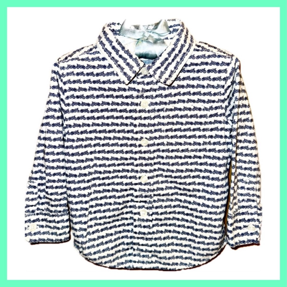 Navy and White Moped Scooter Gap Kids Toddler Button Up Shirt 💕🏍️